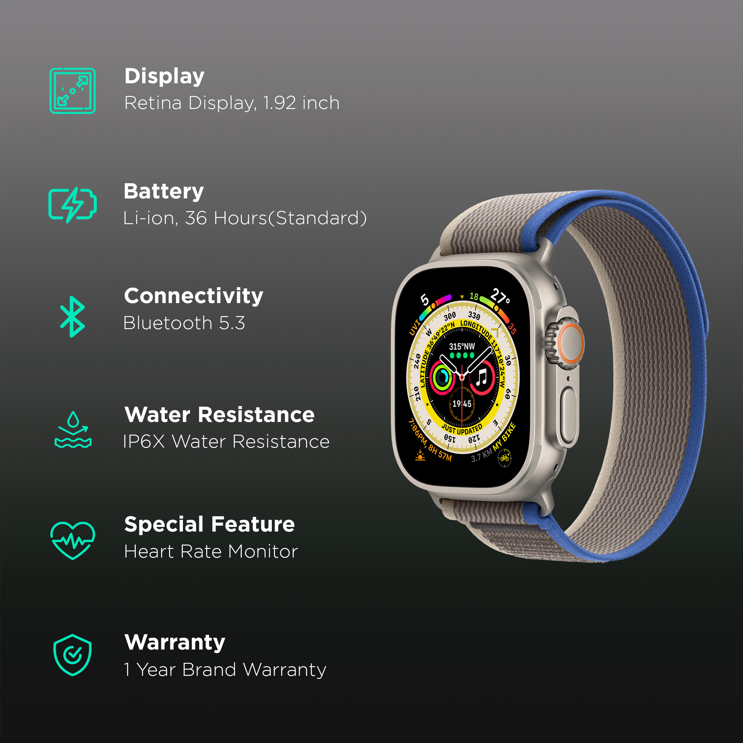 Buy Apple Watch Ultra Gps Cellular With Blue Gray Trail Loop Mm Retina Ltpo Oled Display